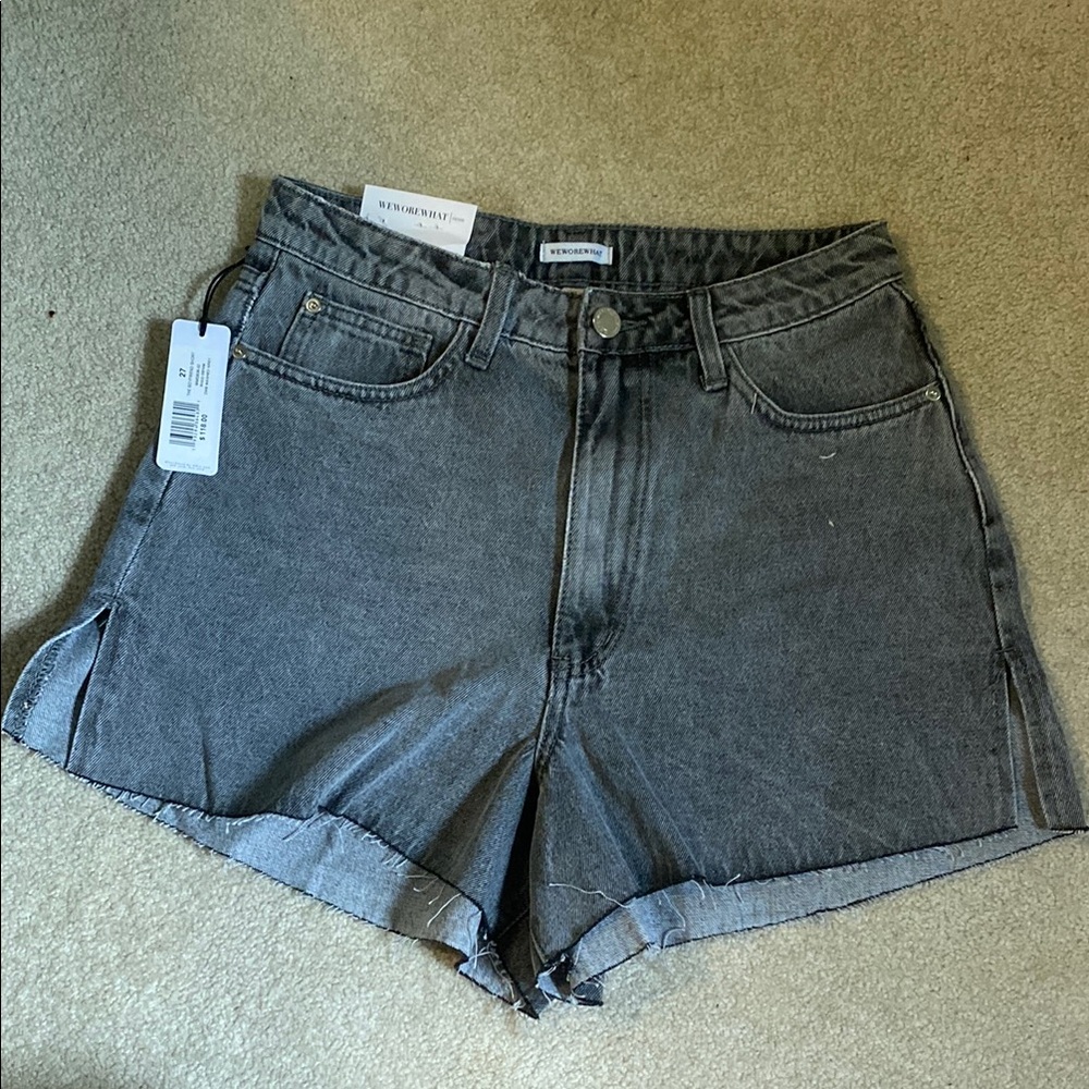 WeWoreWhat Black Jean Shorts High-Waisted Cuffed